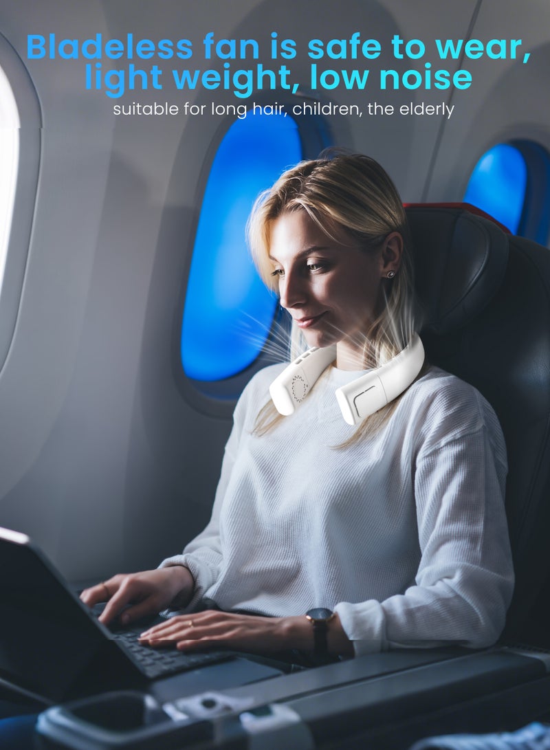 Necomi Neck Air Conditioner, 5-speed Adjustable, Portable Neck Fan, Bladeless Neck Cooling Fan, USB Charging, For Sports, Travel, Outdoor and Indoor (White) - Image 4