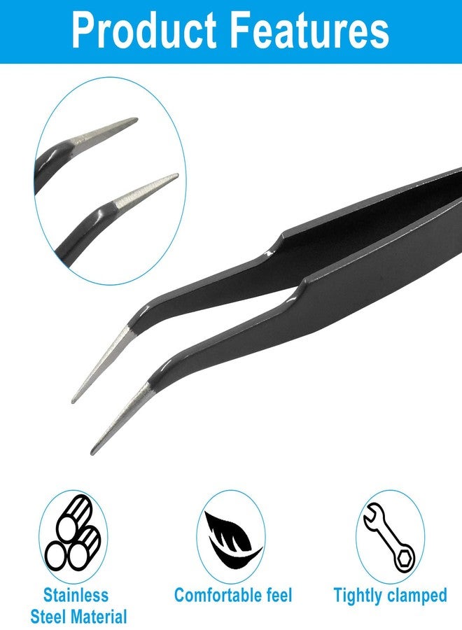 Murtenze 9 Pack Precision Tweezers, Stainless Steel Craft Curved Pointed Long Tweezer with Protective Cover for Eyelash Extensions, Jewelry Making, Rhinestones, Nail Art (Black - Image 4
