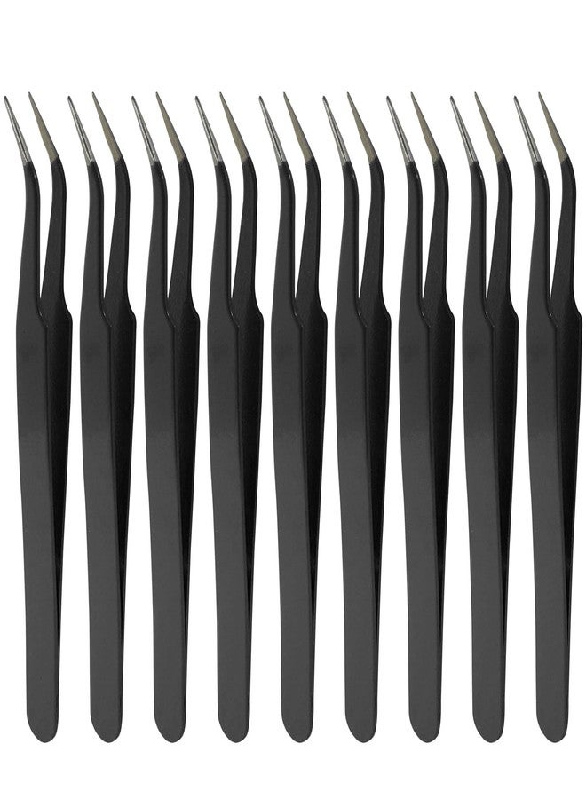 Murtenze 9 Pack Precision Tweezers, Stainless Steel Craft Curved Pointed Long Tweezer with Protective Cover for Eyelash Extensions, Jewelry Making, Rhinestones, Nail Art (Black - Image 1