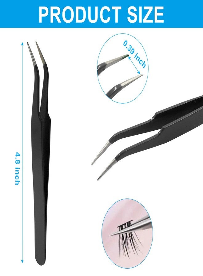 Murtenze 9 Pack Precision Tweezers, Stainless Steel Craft Curved Pointed Long Tweezer with Protective Cover for Eyelash Extensions, Jewelry Making, Rhinestones, Nail Art (Black - Image 3