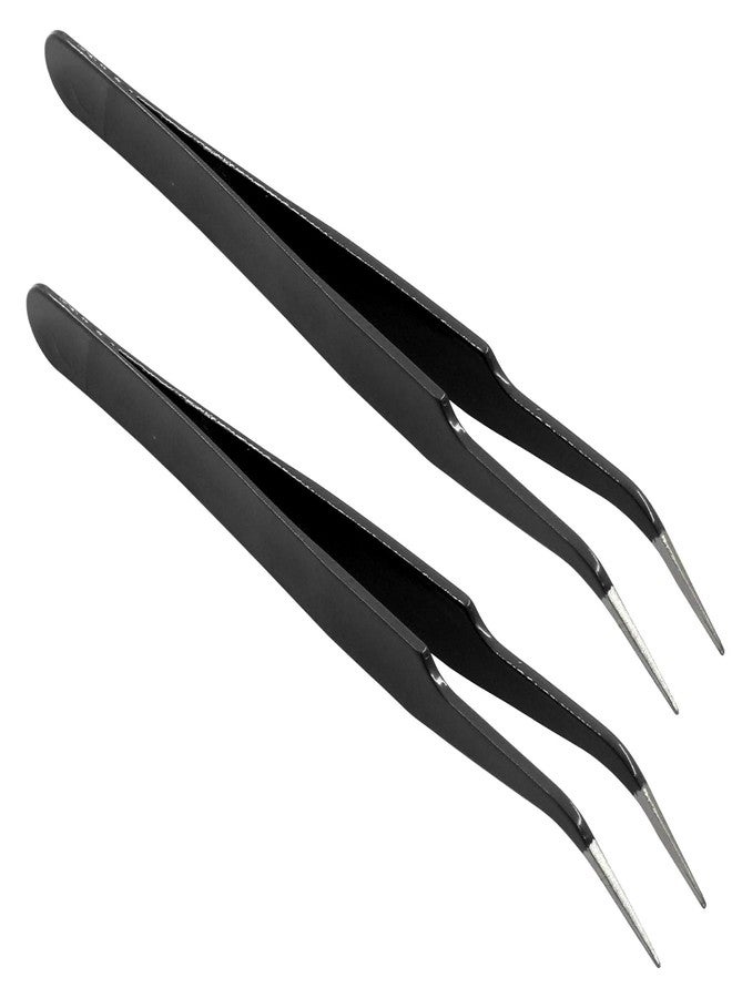 Murtenze 9 Pack Precision Tweezers, Stainless Steel Craft Curved Pointed Long Tweezer with Protective Cover for Eyelash Extensions, Jewelry Making, Rhinestones, Nail Art (Black - Image 2