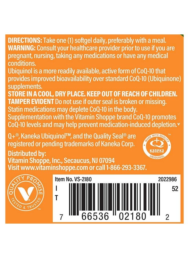 The Vitamin Shoppe Ubiquinol CoQ-10 100mg - Beneficial for Those Taking Statins - Supports Heart & Cellular Health and Healthy Energy Production, Essential Antioxidant - Once Daily (60 Softgels) - Image 5