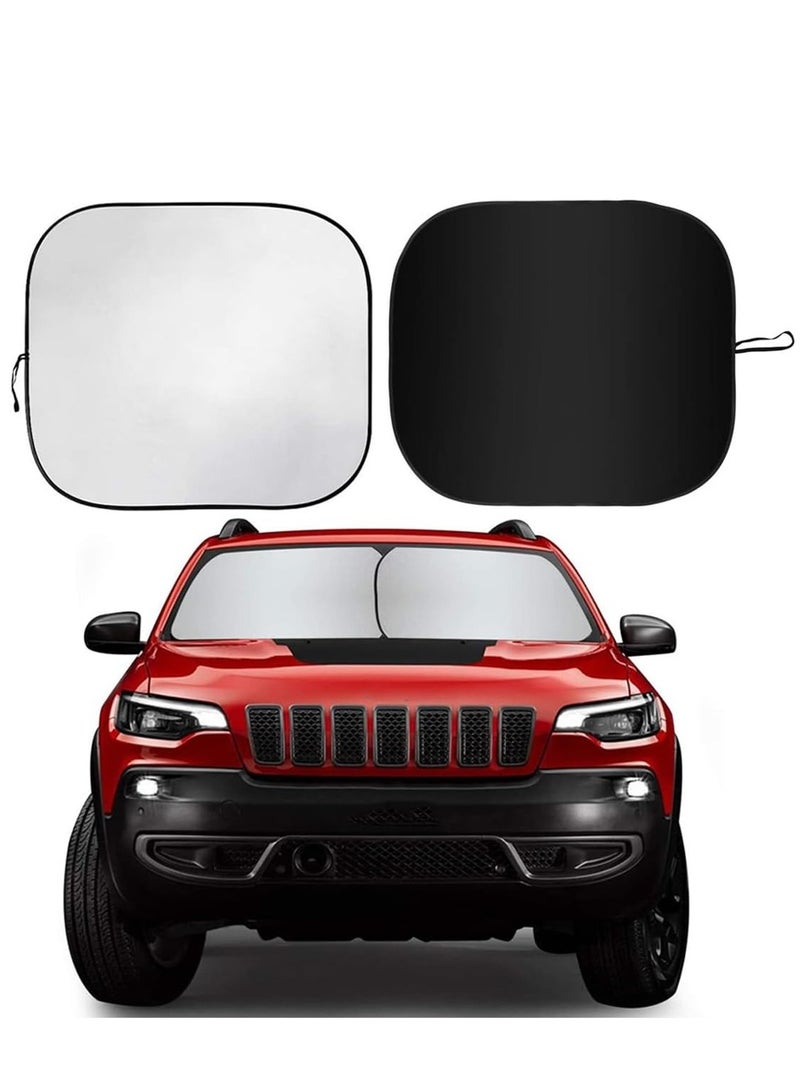 2PCS Car Windshield Sun Shade with Storage Pouch | The only Certified Foldable Sunshade Proven to Block 99.87% UV Rays | Sun Heat Protection & Car Interior Cooler Accessories Double Panel (XL)