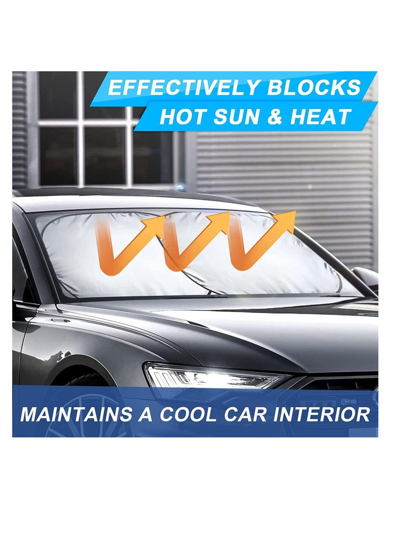 2PCS Car Windshield Sun Shade with Storage Pouch | The only Certified Foldable Sunshade Proven to Block 99.87% UV Rays | Sun Heat Protection & Car Interior Cooler Accessories Double Panel (XL)