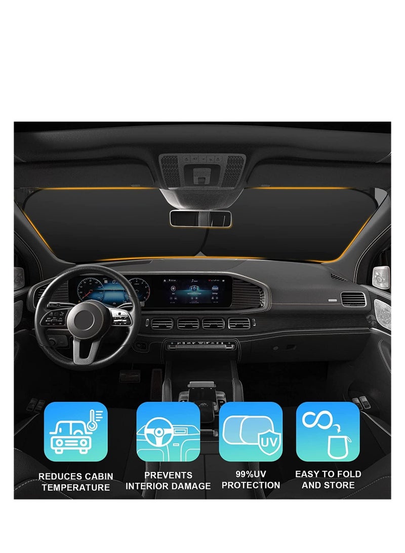 2PCS Car Windshield Sun Shade with Storage Pouch | The only Certified Foldable Sunshade Proven to Block 99.87% UV Rays | Sun Heat Protection & Car Interior Cooler Accessories Double Panel (XL)
