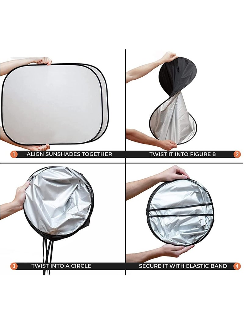 2PCS Car Windshield Sun Shade with Storage Pouch | The only Certified Foldable Sunshade Proven to Block 99.87% UV Rays | Sun Heat Protection & Car Interior Cooler Accessories Double Panel (XL)