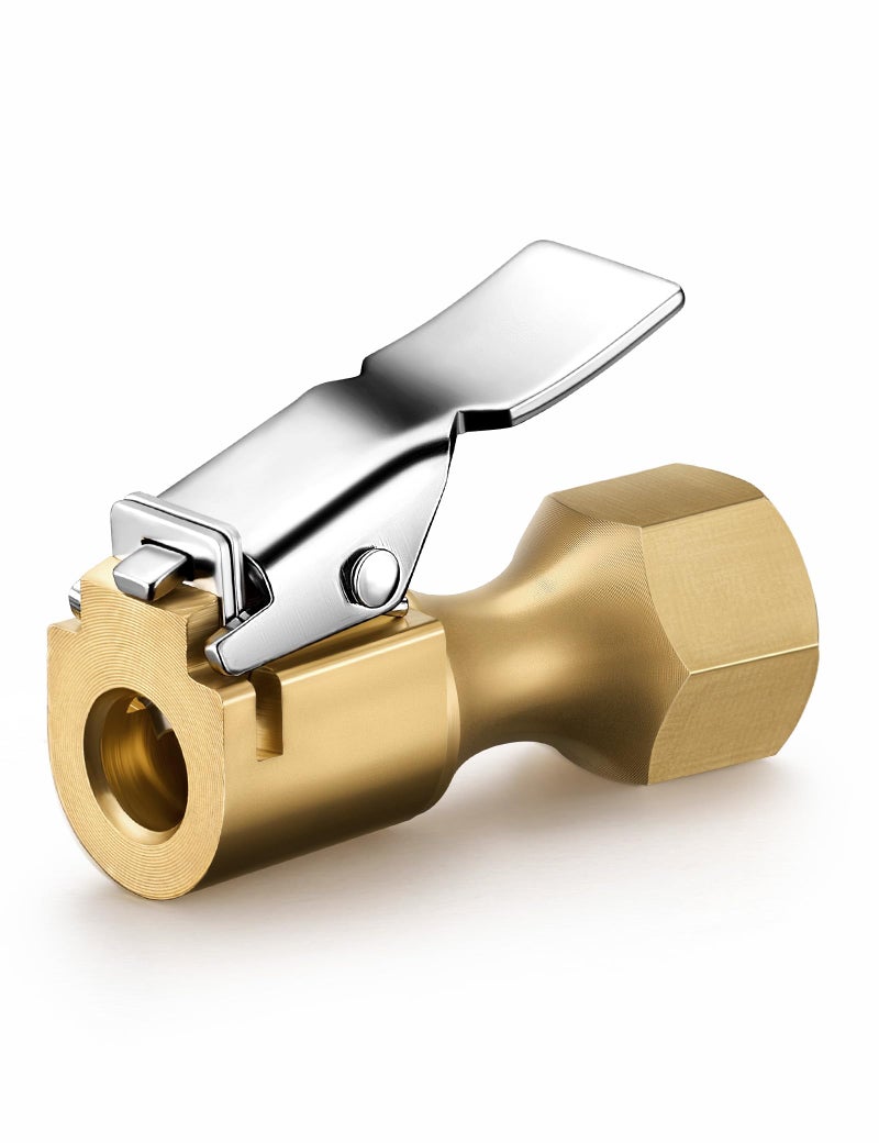 AstroAI 1 Pack Air Chuck, Heavy Duty Closed Flow Lock On Tire Chuck with Clip for Inflator Gauge Compressor Accessories, Yellow - Image 1