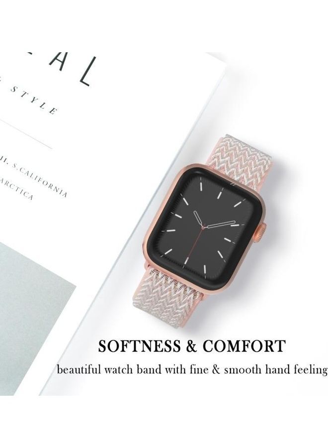 NIBEMINENT Wave Texture Nylon Replacement Watchbands For Apple Watch Series 1/2/3/4/5/6/7/SE 42-44-45mm Sand Pink - Image 2