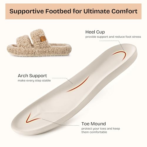 EverFoams Womens Fuzzy Open-toe Slippers Soft Comfy Memory Foam Indoor House Shoes Vintage Khaki, 11-12 US - Image 3