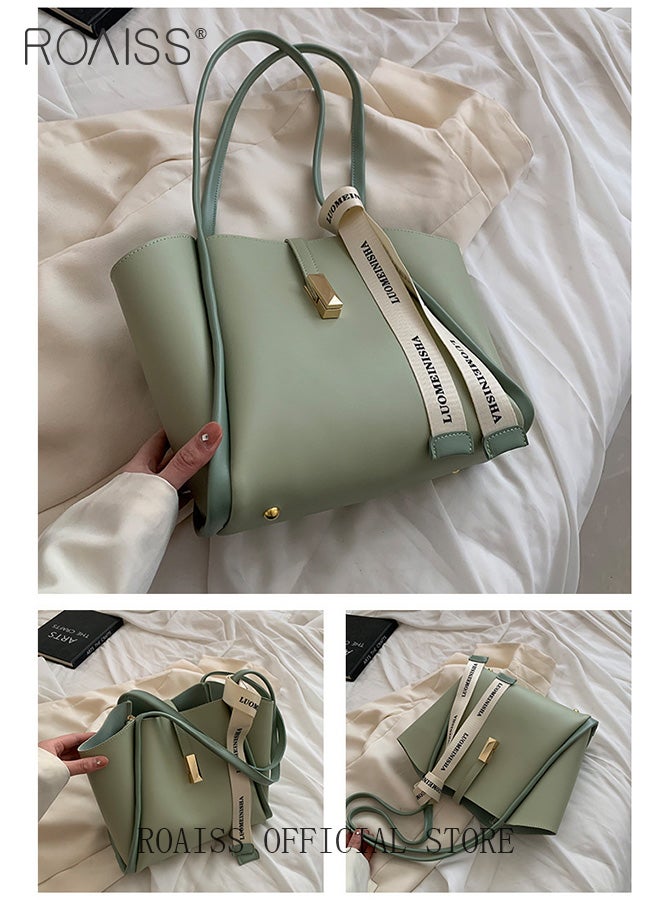 roaiss Women Fashion Tote Bag Stylish Versatile Single Shoulder Bag Large Capacity Handheld Bag Internal Zip Bag Handbag with Silk Scarf Decoration Suitable for Commuting and School Green  - Image 4