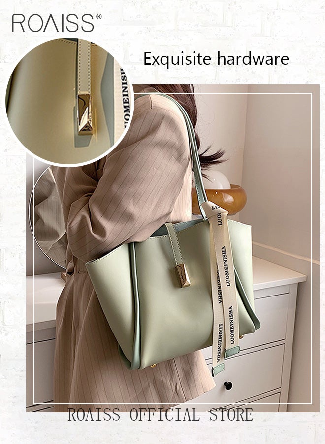 roaiss Women Fashion Tote Bag Stylish Versatile Single Shoulder Bag Large Capacity Handheld Bag Internal Zip Bag Handbag with Silk Scarf Decoration Suitable for Commuting and School Green  - Image 5