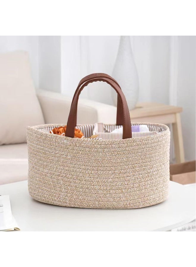 يوڠام منظم حفاضات للأطفال – سلة تخزين أنيقة من حبل القطن بتصميم بوهيمي لغرفة الأطفال، منظم حفاضات محمول للسيارة مع فواصل قابلة للإزالة، سلة مثالية لهدايا حفلات المواليد - Image 2