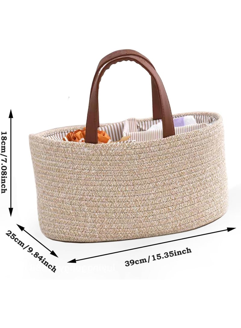 يوڠام منظم حفاضات للأطفال – سلة تخزين أنيقة من حبل القطن بتصميم بوهيمي لغرفة الأطفال، منظم حفاضات محمول للسيارة مع فواصل قابلة للإزالة، سلة مثالية لهدايا حفلات المواليد - Image 4