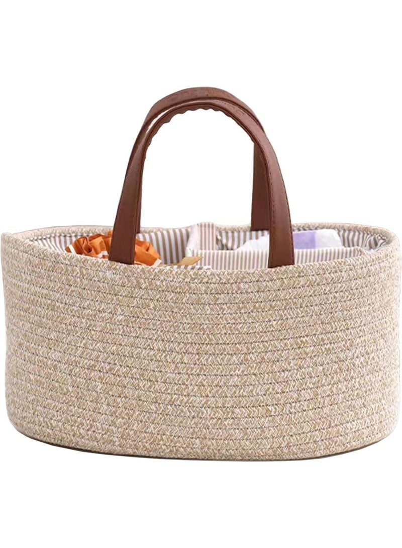يوڠام منظم حفاضات للأطفال – سلة تخزين أنيقة من حبل القطن بتصميم بوهيمي لغرفة الأطفال، منظم حفاضات محمول للسيارة مع فواصل قابلة للإزالة، سلة مثالية لهدايا حفلات المواليد - Image 1
