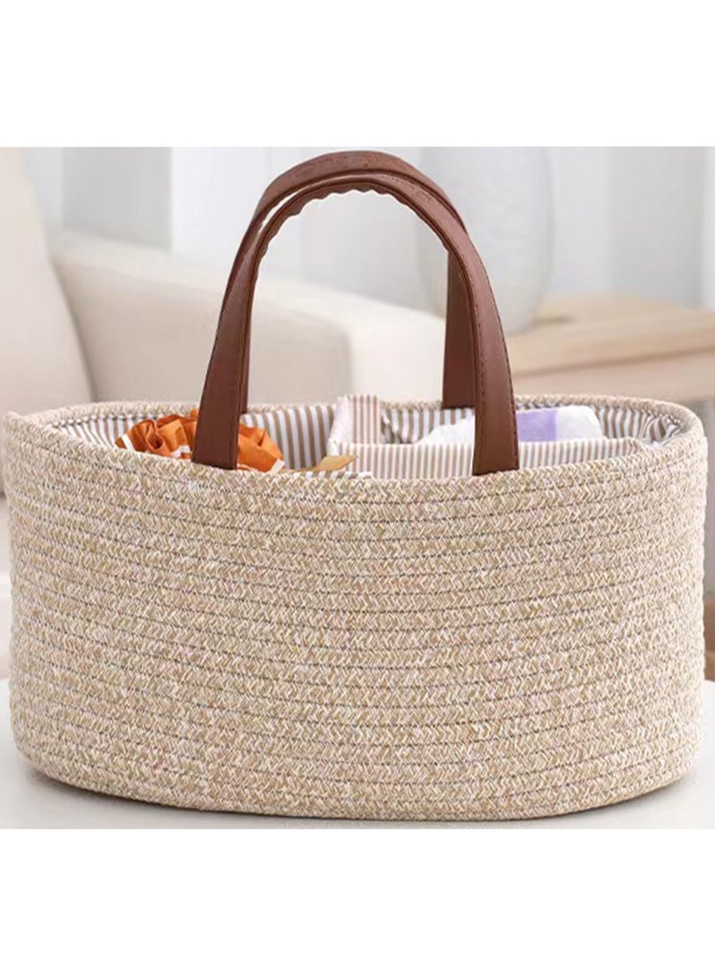 يوڠام منظم حفاضات للأطفال – سلة تخزين أنيقة من حبل القطن بتصميم بوهيمي لغرفة الأطفال، منظم حفاضات محمول للسيارة مع فواصل قابلة للإزالة، سلة مثالية لهدايا حفلات المواليد - Image 5