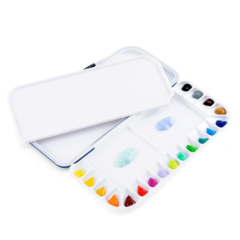 Transon Watercolor Palette Folding with Lid 18wells 2 Mixing Areas and 1 Large Mixing Tray Also for Gouache Acrylic Paint Palette Black Color - Image 3