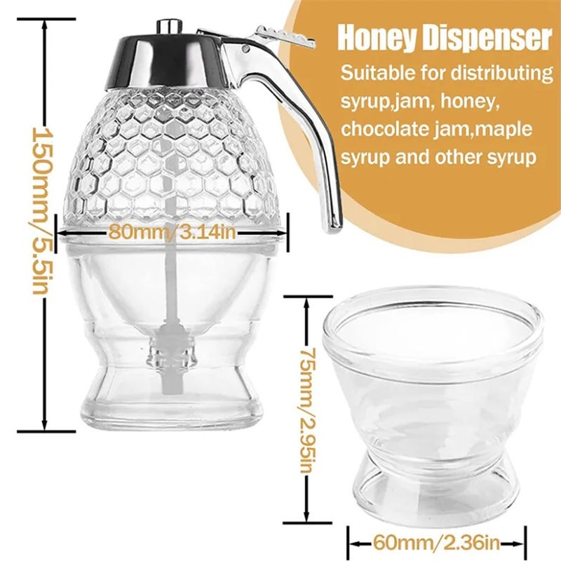 HMV MALL Honey Dispenser No Drip Glass Honey Jars Honey Dipper Comb Bottle Syrup Dispenser for Sauce Sugar Coconut Oil Condiments - Image 2