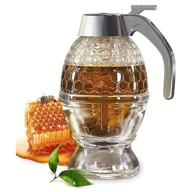HMV MALL Honey Dispenser No Drip Glass Honey Jars Honey Dipper Comb Bottle Syrup Dispenser for Sauce Sugar Coconut Oil Condiments - Image 1