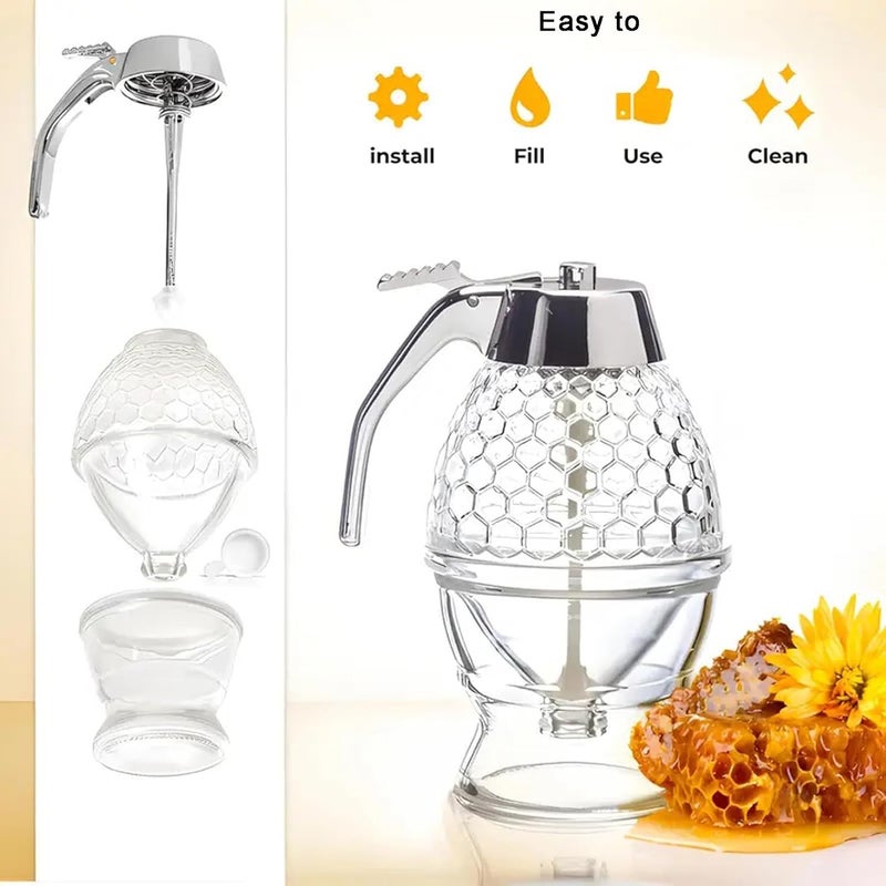 HMV MALL Honey Dispenser No Drip Glass Honey Jars Honey Dipper Comb Bottle Syrup Dispenser for Sauce Sugar Coconut Oil Condiments - Image 5