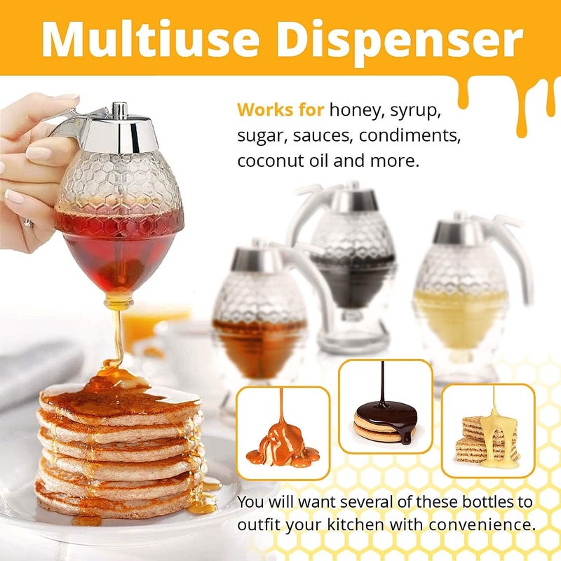 HMV MALL Honey Dispenser No Drip Glass Honey Jars Honey Dipper Comb Bottle Syrup Dispenser for Sauce Sugar Coconut Oil Condiments - Image 3