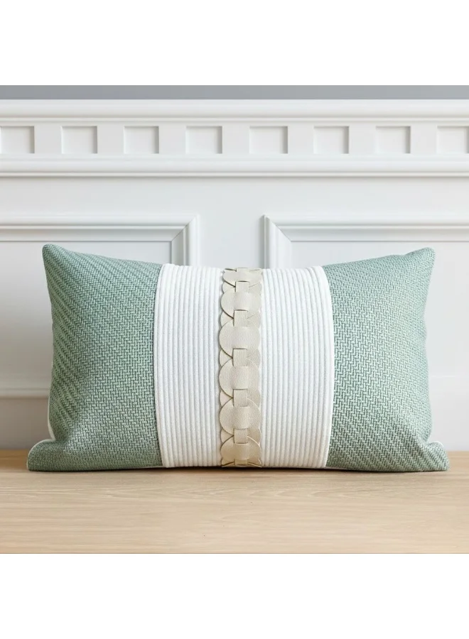 DANUBE HOME Patchwork Filled Cushion - Green 30x50 cm | Decorative Rectangular Pillow | Soft Polyester Cushion For Sofa & Home Decor | Stylish Textured Throw Pillow