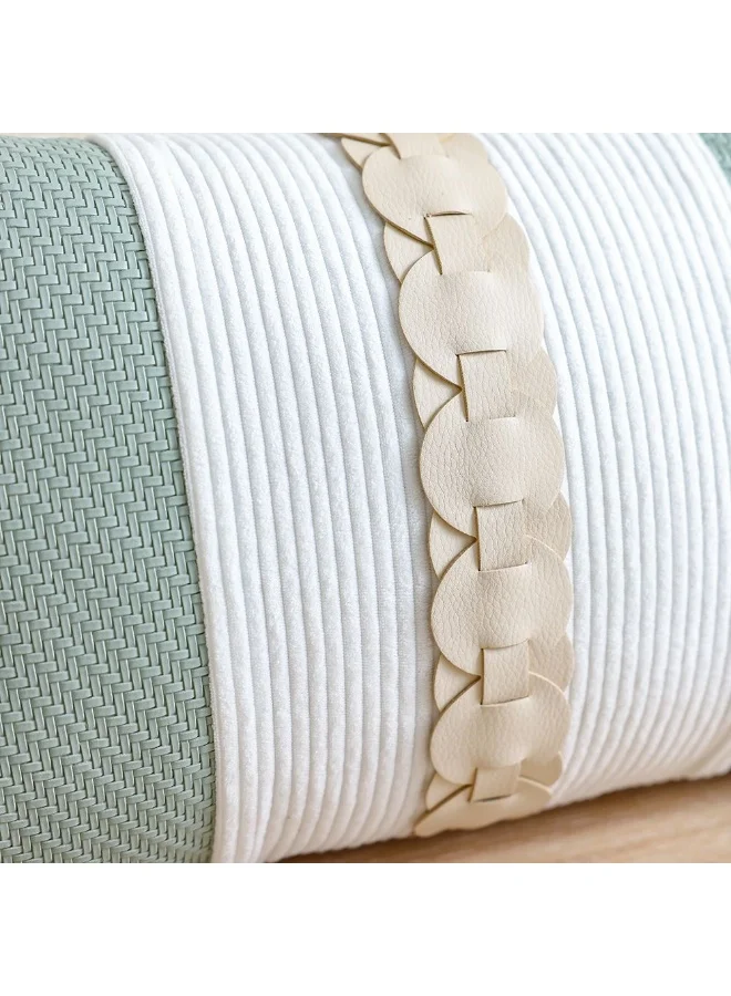 DANUBE HOME Patchwork Filled Cushion - Green 30x50 cm | Decorative Rectangular Pillow | Soft Polyester Cushion For Sofa & Home Decor | Stylish Textured Throw Pillow