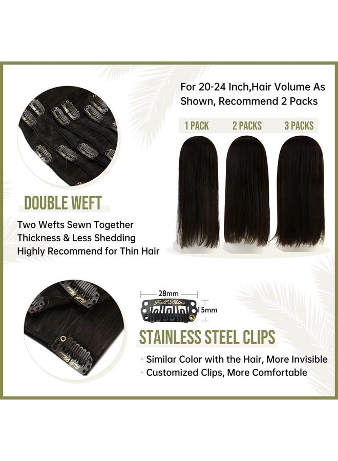 Full Shine Clip In Hair Extensions Human Hair Balayage Color 2 Darkest Brown Fading To 8 Ash Brown Highlight With 2 Hair Extension Clip Ins 7 Pcs Remy Clip In Hair 100 Gram 12 Inch - Image 2