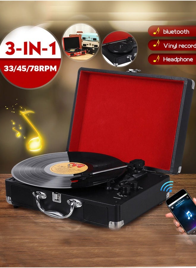 Generic - Vinyl Record Player with USB Turntable 3 Speed Built-in Stereo Speakers, Supports USB/RCA Output/Headphone Jack/MP3/Mobile Music Player Carrying Case Design(Black) - Image 1