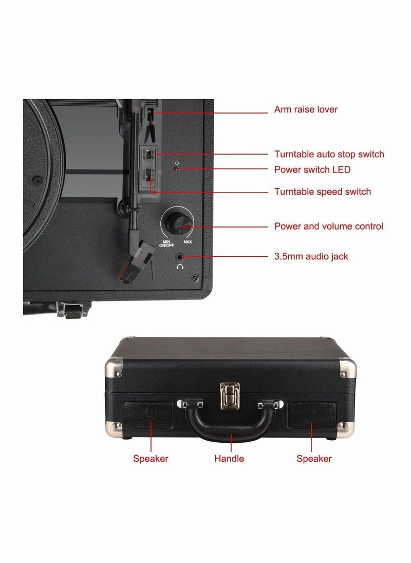 Generic - Vinyl Record Player with USB Turntable 3 Speed Built-in Stereo Speakers, Supports USB/RCA Output/Headphone Jack/MP3/Mobile Music Player Carrying Case Design(Black) - Image 1