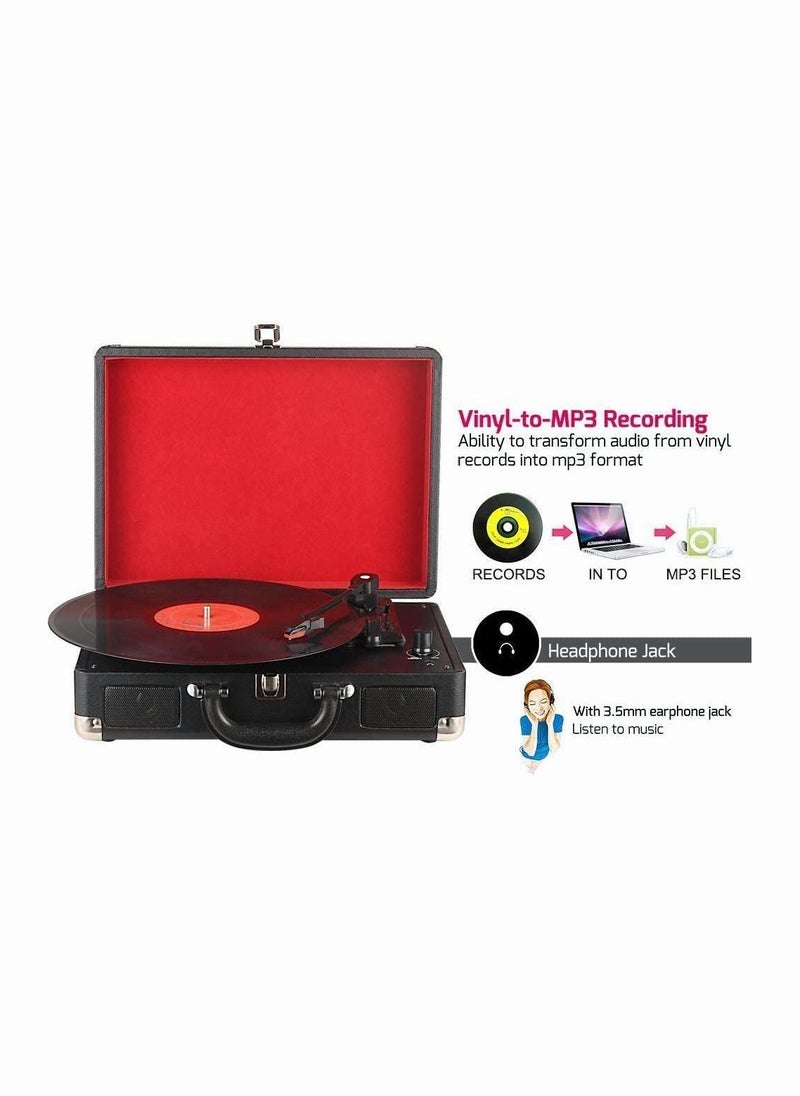 Generic - Vinyl Record Player with USB Turntable 3 Speed Built-in Stereo Speakers, Supports USB/RCA Output/Headphone Jack/MP3/Mobile Music Player Carrying Case Design(Black) - Image 1