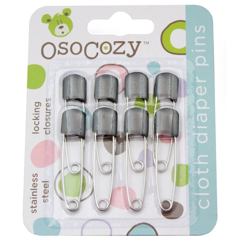 OsoCozy Diaper Pins - (Black) - Sturdy, Stainless Steel Diaper Pins with Safe Locking Closures - Use for Special Events, Crafts or Colorful Laundry Pins, 8 Count (Pack of 1) - Image 1
