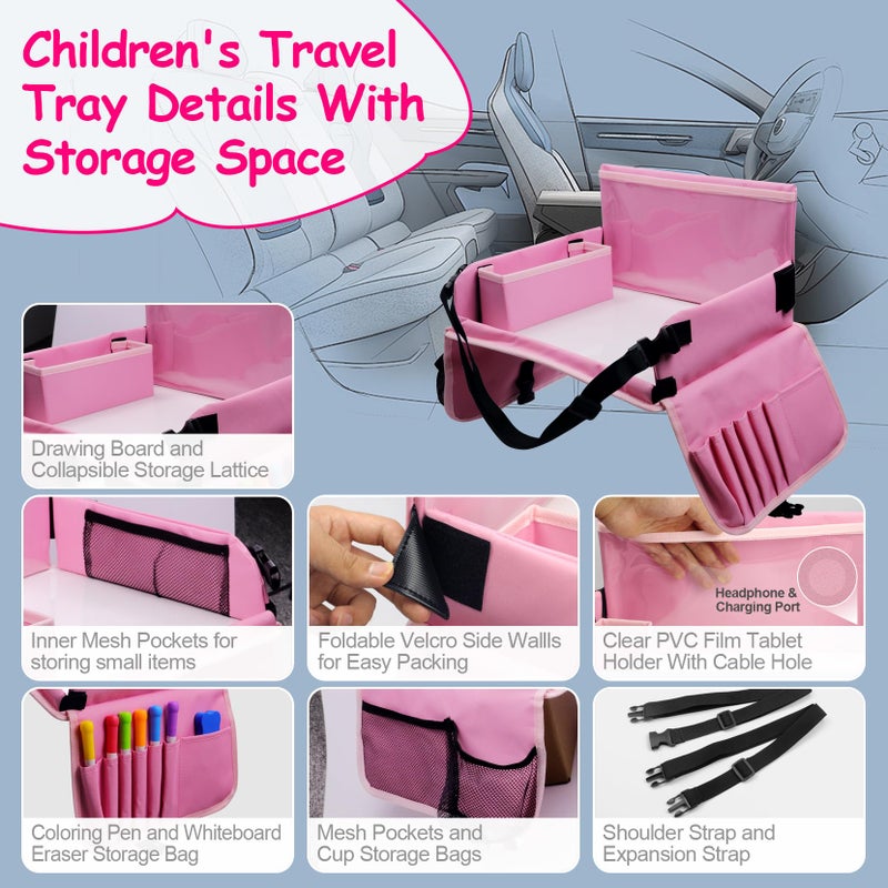 Julaiwy Car Seat Tray for Kids Travel, Carseat Tray for Toddler Road Trip Activities, Car Trays for Kids Road Trip Essentials, Travel Trays for Airplane, Toddler Car Seat Lap Table - Pink - Image 5