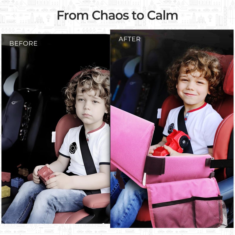 Julaiwy Car Seat Tray for Kids Travel, Carseat Tray for Toddler Road Trip Activities, Car Trays for Kids Road Trip Essentials, Travel Trays for Airplane, Toddler Car Seat Lap Table - Pink - Image 4