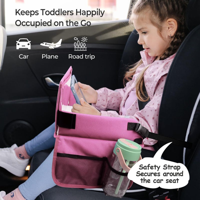 Julaiwy Car Seat Tray for Kids Travel, Carseat Tray for Toddler Road Trip Activities, Car Trays for Kids Road Trip Essentials, Travel Trays for Airplane, Toddler Car Seat Lap Table - Pink - Image 3