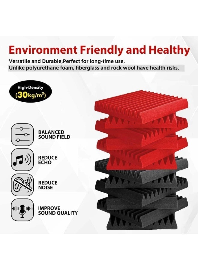Bluejw 12 Pack Acoustic Foam Panels, 1" X 12" X 12" Sound Proof Foam Panels for Walls, High Desnsity Studio Soundproofing Wedges - Fire Resistant & Noise Absorbing for Studio, Office, Home (Red and Black) - Image 5