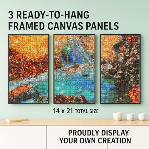 ArtSkills Diamond Painting Kit, Diamond Art on Framed Canvas with Gem Storage Case and Accessory Kit, Waterfall, 3 Stretched Canvas Panels, 14” x 7” Each - Image 3