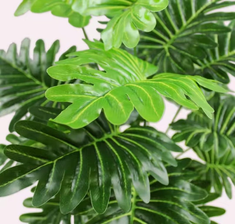 VRB Dec Plastic 1 Pcs Artificial Plants with Pot Plants Leaves Tree Tropical 12 Palm Leaves Faux Areca Plants Indoor Real Touch Monstera Plant for Home/Decor (Palm Leaf Plant with Pot), Green - Image 5
