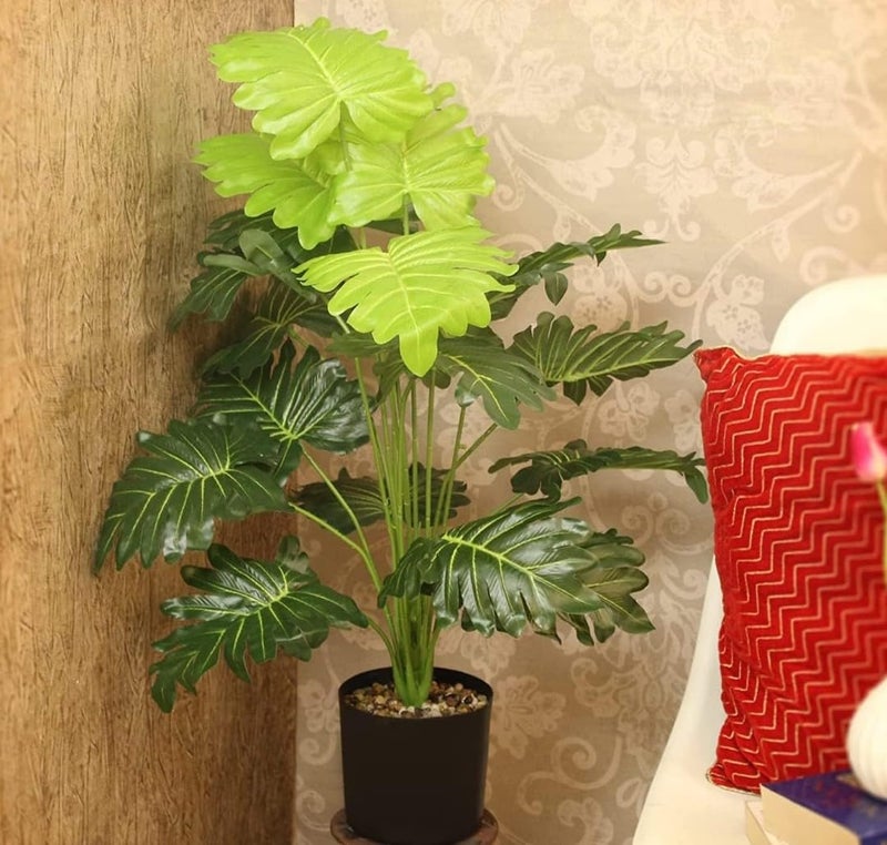 VRB Dec Plastic 1 Pcs Artificial Plants with Pot Plants Leaves Tree Tropical 12 Palm Leaves Faux Areca Plants Indoor Real Touch Monstera Plant for Home/Decor (Palm Leaf Plant with Pot), Green - Image 3