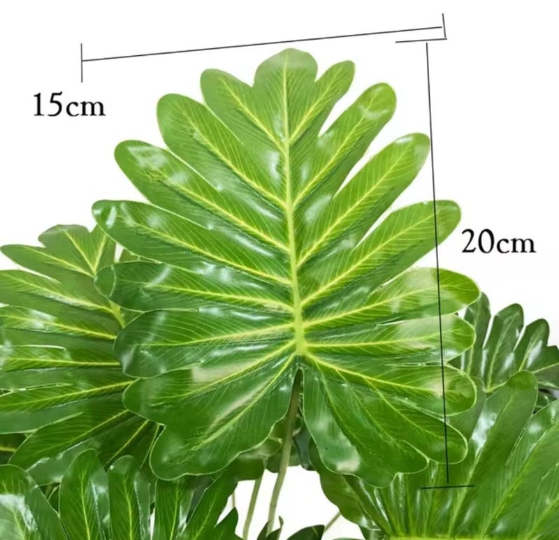 VRB Dec Plastic 1 Pcs Artificial Plants with Pot Plants Leaves Tree Tropical 12 Palm Leaves Faux Areca Plants Indoor Real Touch Monstera Plant for Home/Decor (Palm Leaf Plant with Pot), Green - Image 2