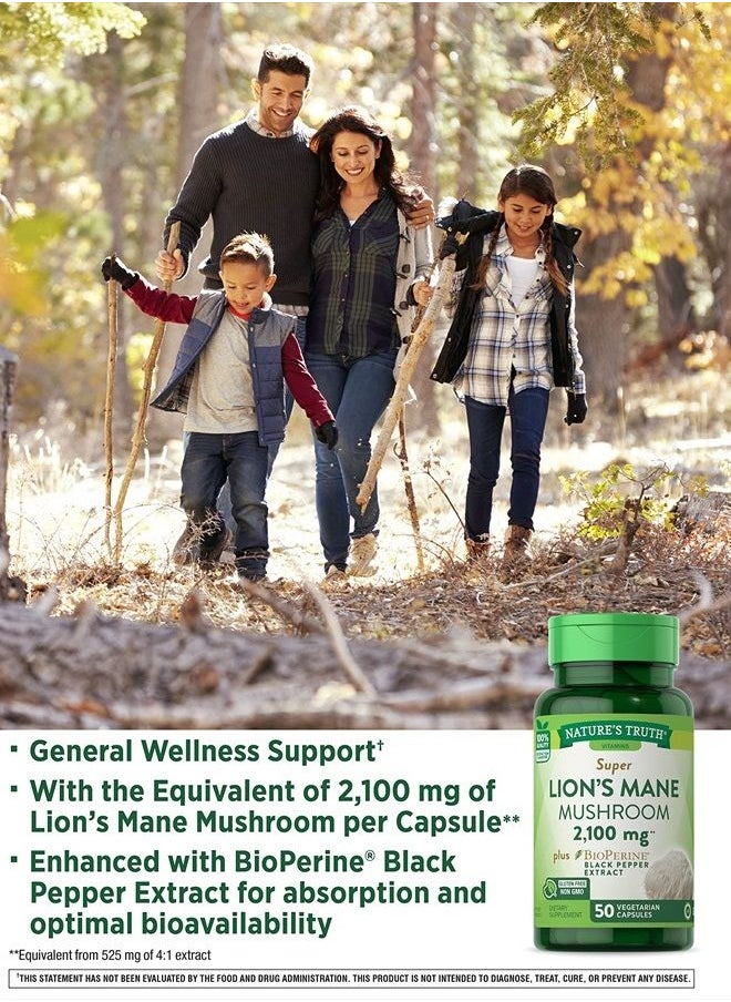 Nature's Truth Lions Mane Mushroom Supplement | 2100mg | 50 Capsules | Vegetarian, Non GMO & Gluten Free Extract | by Nature's Truth  - Image 2