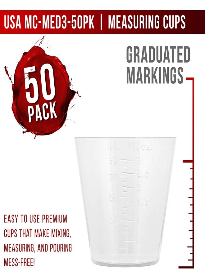 Pouring Masters أكواب قياس السوائل من بورينغ ماسترز، سعة 90 مل (3 أونصة) - أكواب بلاستيكية مدرجة (عبوة من 50 كوبًا) مع 25 عصا - أكواب خلط قابلة لإعادة الاستخدام للطلاء، والحرف اليدوية، والمطبخ، والمختبر، واللوازم الطبية، وراتنج الإيبوكسي، والفنون - Image 2