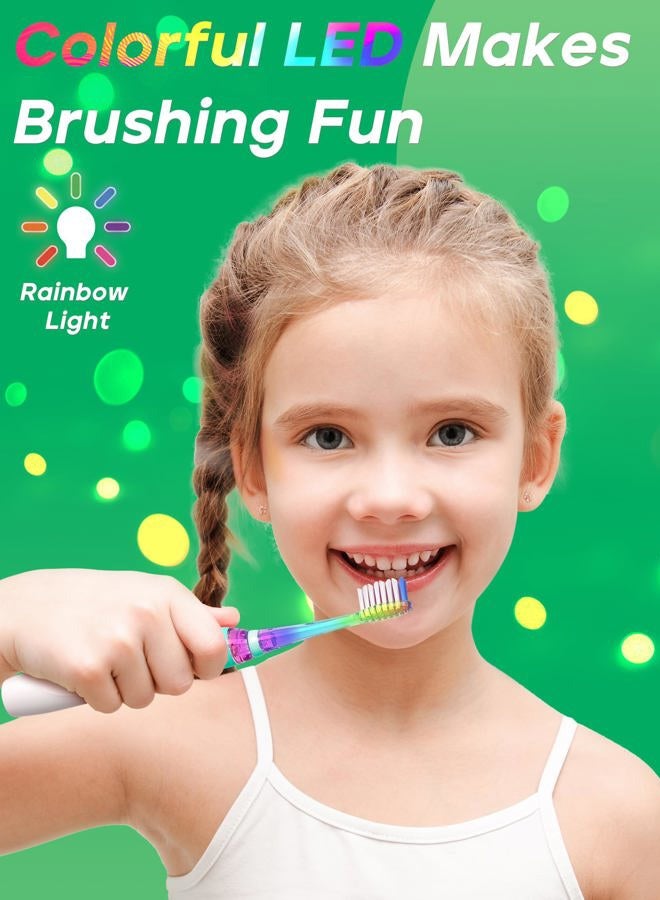 SEAGO Kids Electric Toothbrush with 2 Mins Brushing Timer and 8 Replacement Bursh Heads,Rainbow LED Light Make Brushing Fun, Pink Color Girls Battery Powerd Toothbrush for 5-8 Years Old - Image 2