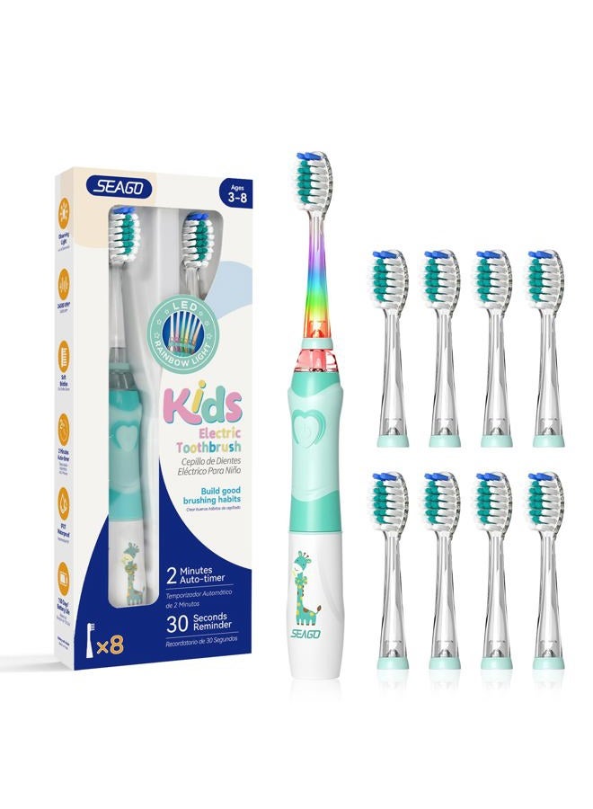 SEAGO Kids Electric Toothbrush with 2 Mins Brushing Timer and 8 Replacement Bursh Heads,Rainbow LED Light Make Brushing Fun, Pink Color Girls Battery Powerd Toothbrush for 5-8 Years Old - Image 1