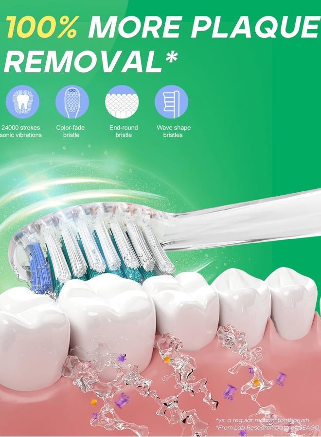 SEAGO Kids Electric Toothbrush with 2 Mins Brushing Timer and 8 Replacement Bursh Heads,Rainbow LED Light Make Brushing Fun, Pink Color Girls Battery Powerd Toothbrush for 5-8 Years Old - Image 4