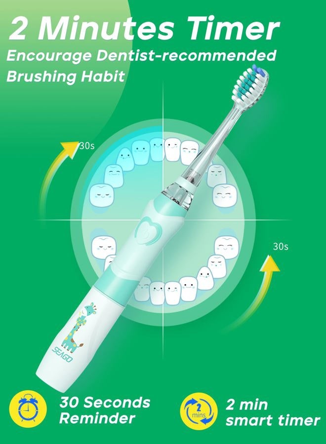 SEAGO Kids Electric Toothbrush with 2 Mins Brushing Timer and 8 Replacement Bursh Heads,Rainbow LED Light Make Brushing Fun, Pink Color Girls Battery Powerd Toothbrush for 5-8 Years Old - Image 3