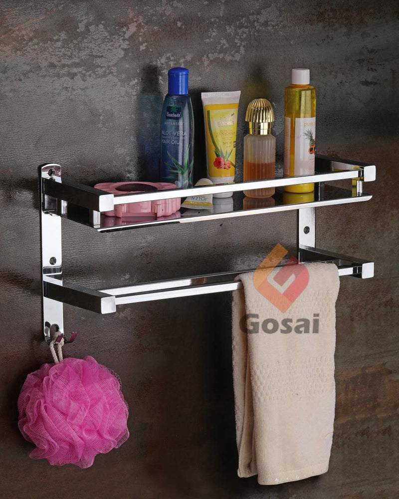 GOSAI Stainless Steel One Layer Square Shape Bathroom Shelves (16 x 5 x 9.5) - Image 3