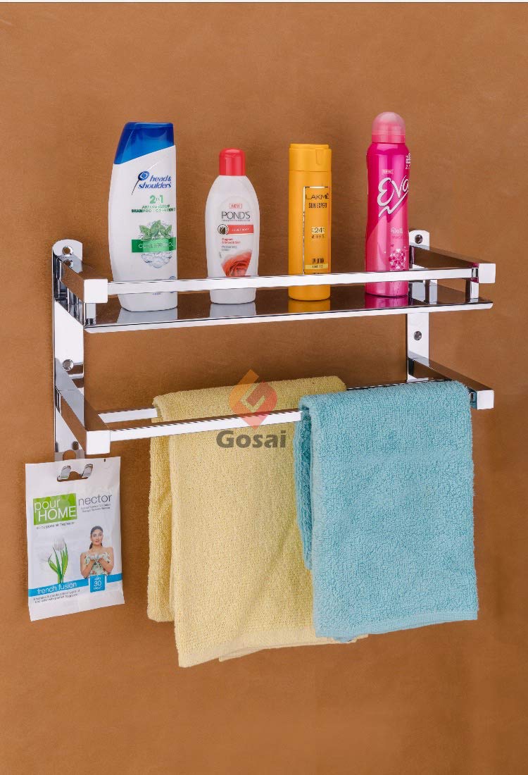 GOSAI Stainless Steel One Layer Square Shape Bathroom Shelves (16 x 5 x 9.5) - Image 1
