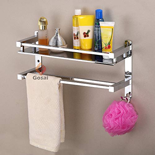 GOSAI Stainless Steel One Layer Square Shape Bathroom Shelves (16 x 5 x 9.5) - Image 2