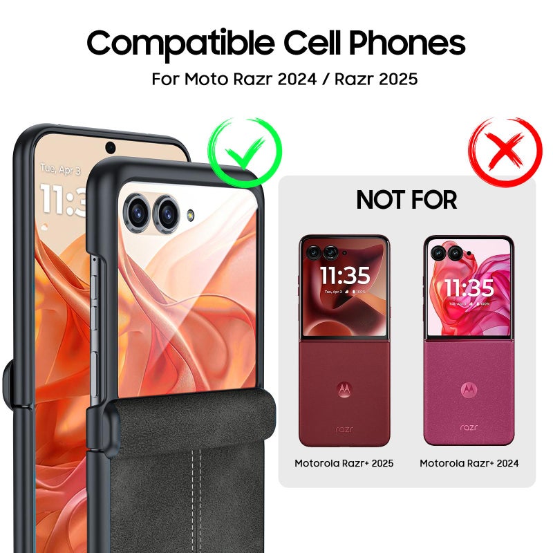 BSNRM for Motorola Razr 2024 Case/Razr 2025 Case, Built-in Screen Protector & Hinge Protection & Ultra Thin PU Leather Matte PC Shockproof Cover Phone Case for Moto Razr 2024/2025(Black Gray) - Image 2