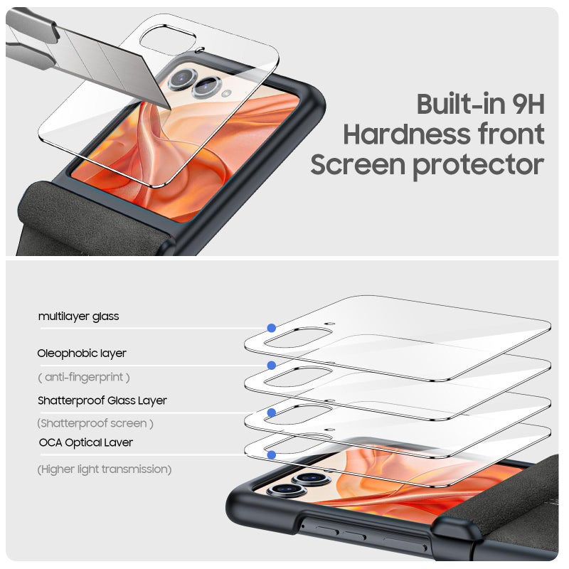 BSNRM for Motorola Razr 2024 Case/Razr 2025 Case, Built-in Screen Protector & Hinge Protection & Ultra Thin PU Leather Matte PC Shockproof Cover Phone Case for Moto Razr 2024/2025(Black Gray) - Image 5